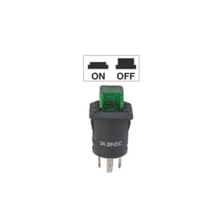 Interrupteur - contacteur à bouton poussoir ON-OFF - Avec bouton Led lumineux VERT 12V