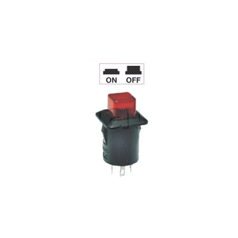 Interrupteur - contacteur à bouton poussoir ON-OFF - Avec bouton Led lumineux ROUGE 12V