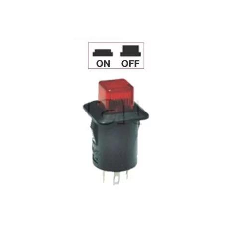 Interrupteur - contacteur à bouton poussoir ON-OFF - Avec bouton Led lumineux ROUGE 12V