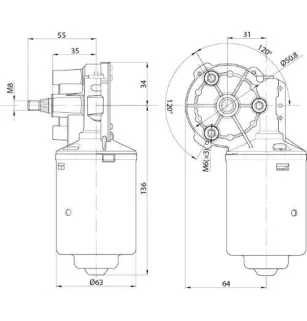 12V Windshield Wiper Motor Fiat 127, Lada 2101