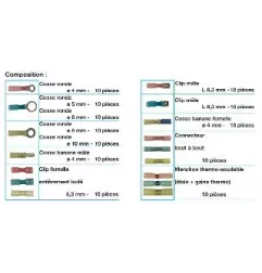 Coffret assortiment plastique - 180 Cosses thermorétractables + cosses thermosoudables