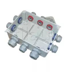 Caja de engranajes de conexión con salidas de presión - L 150 x W 110 x H 70 mm 4 PG11 + 4 PG13 + 2 PG16
