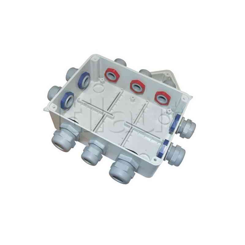 Connection gearbox with Press Press outputs - L 150 x W 110 x H 70 mm 4 PG11 + 4 PG13 + 2 PG16 Connection gearbox with Press Press outputs - L 150 x W 110 x H 70 mm 4 PG11 + 4 PG13 + 2 PG16