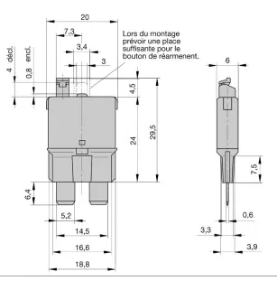 Fusibles disjoncteurs déclenchables et réarmables manuellement 7,5A