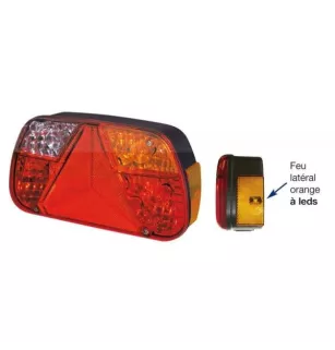 Feu arrière compact à ampoules avec feu latéral à Leds - 12/24 Volts - 240 x 131 x 81,3 mm GAUCHE TRIANGLE