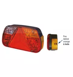 Feu arrière compact à ampoules avec feu latéral à Leds - 12/24 Volts - 240 x 131 x 81,3 mmDROIT TRIANGLE