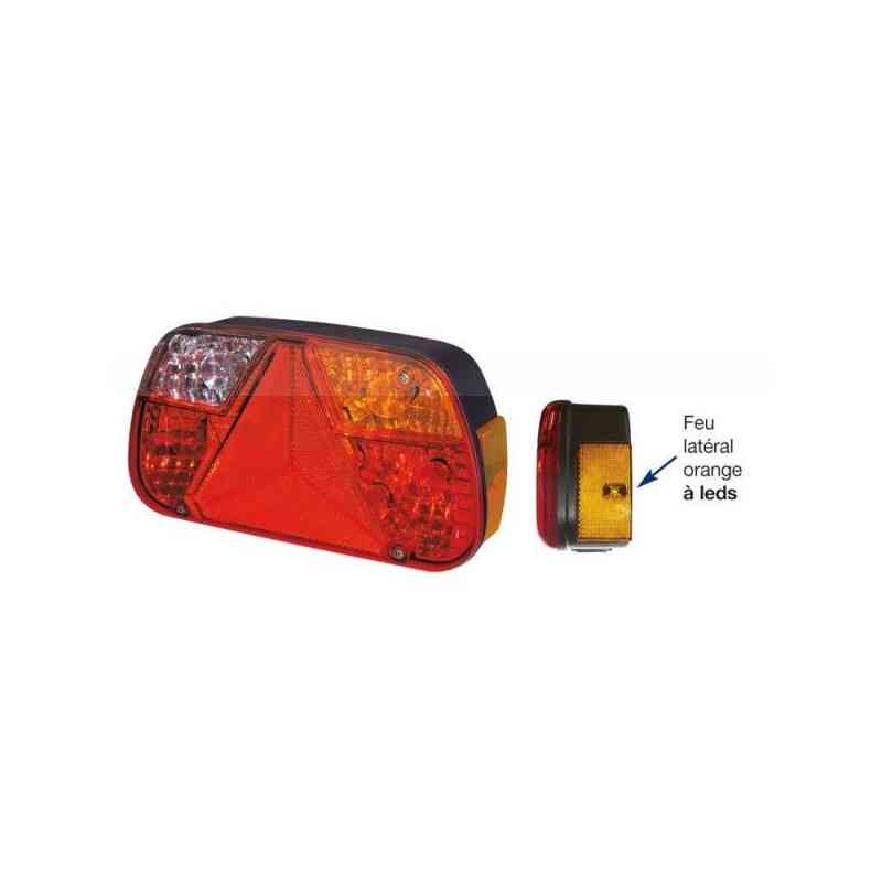 Feu arrière compact à ampoules avec feu latéral à Leds - 12/24 Volts - 240 x 131 x 81,3 mmDROIT TRIANGLE