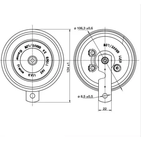 Avertisseur électromagnétique ø 106 mm 24V.