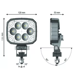 Rechteck 6 LED -Arbeitslicht - 10/30 Volt - L 120 x H 135 x EP 53 mm - IP69K