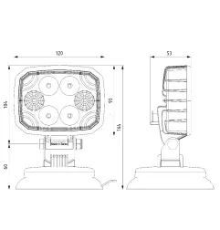 Retangular Trabalho Farol 6 LEDs magnéticos - 10/30 volts - L 120 x H 164 x EP 53 mm - IP69K