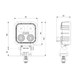 Luce di lavoro quadrata 4 LED - 10/30 volt - L 90 x H 133 x EP 53 mm - IP69K