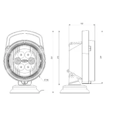 Phare de travail rond 6 Leds type CREE - Avec interrupteur - 10/30 volts - ø 164 x H 243 x Ep 102 mm - IP68