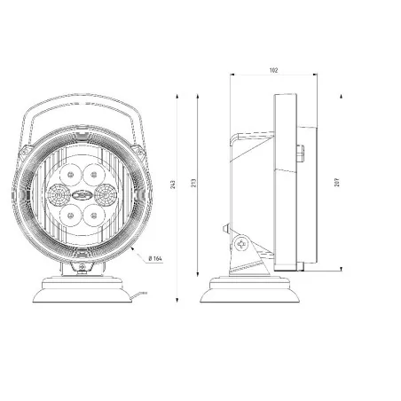 Phare de travail rond 6 Leds type CREE - Avec interrupteur - 10/30 volts - ø 164 x H 243 x Ep 102 mm - IP68