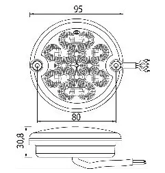 Feu avant modulaire à Leds - 9/33 Volts - ø 95 mm - IP67