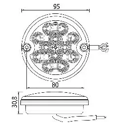 Feu de recul à Leds - 9/33 Volts - ø 95 mm - IP67