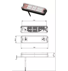 Feu arrière compact à Leds - 9/33 Volts - 191 x 50 x 28 mm