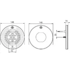 Feu compact à Leds extra plat - 10/30 Volts - ø 148 x Ep 16 mm - IP67