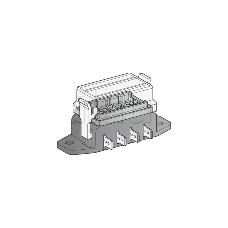 Boîte à fusibles pour 4 fusibles UNIVERSELS - Connexions par fiches plates sur le côté de la boîte