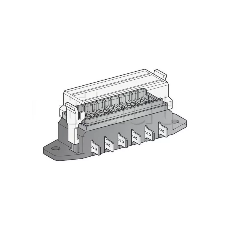 Boîte à fusibles pour 6 fusibles UNIVERSELS - Connexions par fiches plates sur le côté de la boîte