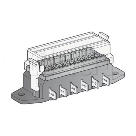 Boîte à fusibles pour 6 fusibles UNIVERSELS - Connexions par fiches plates sur le côté de la boîte