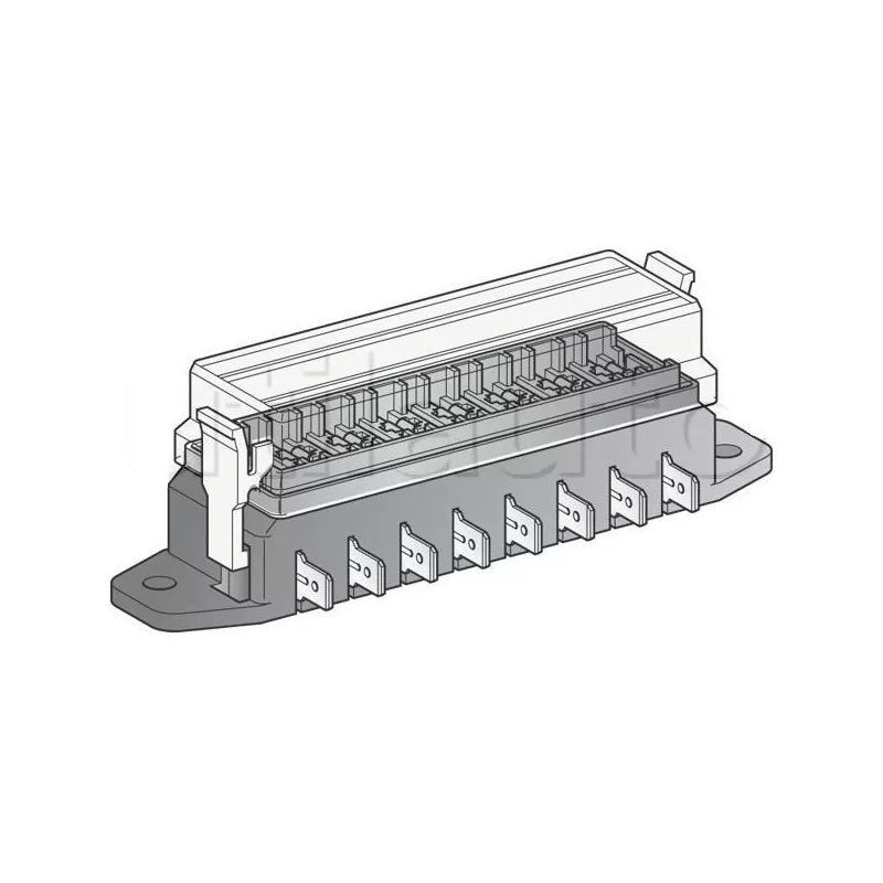 Boîte à fusibles pour 8 fusibles UNIVERSELS - Connexions par fiches plates sur le côté de la boîte