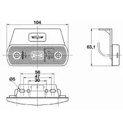 Feu latéral orange avec catadioptre sur patte équerre - L 104 x H 63 mm