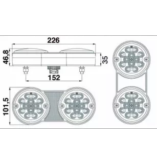 Feu arrière compact combiné à Leds - 9/33 Volts - 226 x 101,5 x 35 mm DROIT