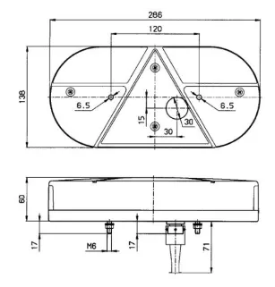 Feu arrière DROIT compact à ampoules - 12 Volts - 286 x 138 x 60 mm
