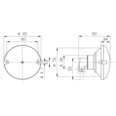 Feu CLIGNOTANT ROND arrière modulaire à ampoules - 12 Volts - ø 95 mm