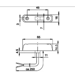 Feu de position arrière 4 Leds - L 65 x l 16 x 16,5 mm Transparent 24 Volts