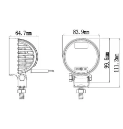 Phare de travail rond 4 Leds avec connecteur Superseal câblé - 10/30 volts - ø 84 x H 111 x Ep 65 mm - IP68