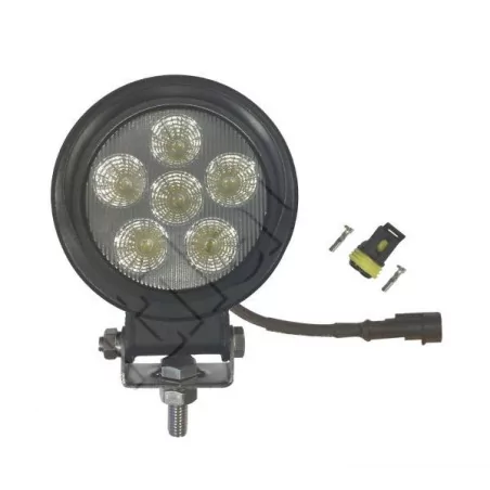 Phare de travail rond 6 Leds avec connecteur Superseal câblé - 10/30 volts - ø 115 x H 145 x Ep 64 mm - IP67