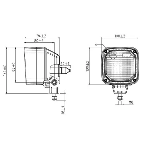 Phare de recul halogène carré - 12/24 Volts - 100 x 100 x 94 mm - IP67