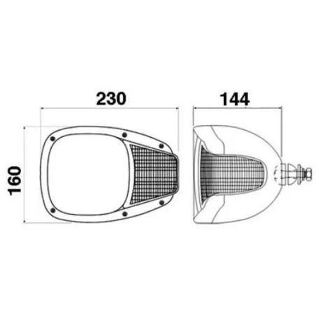 Phare principal gauche H4 - 12/24 Volts - L 230 x H 160 x Ep 144 mm