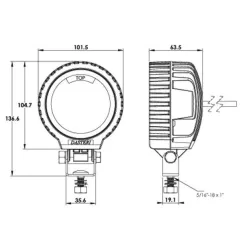 Phare de travail Faisceau large rond 4 leds - 10/50 Volts - ø 101,5 x H 136,6 x Ep 63,5 mm - IP67