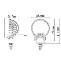 Phare de travail rond 4 Leds - 10/30 Volts - ø 84 x H 111 x EP 65 mm - IP68