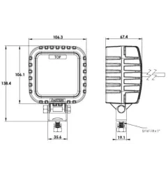 Phare de travail carré 8 leds - 10/50 Volts - L 106 x H 138,4 x Ep 67,4 - IP67