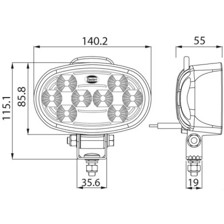 Phare de travail ovale 8 leds - 10/30 Volts - L 140 x H 114 x Ep 55 mm - IP67