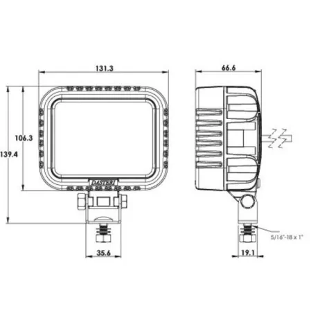 Phare de travail rectangle 10 leds - 10/50 Volts - L 131 x H 139 x Ep 67 mm - IP67