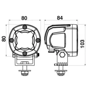 Phare de travail rond 1 Led - 12/48 volts - ø 80 x H 103 x Ep 84 mm - IP68/IP69K