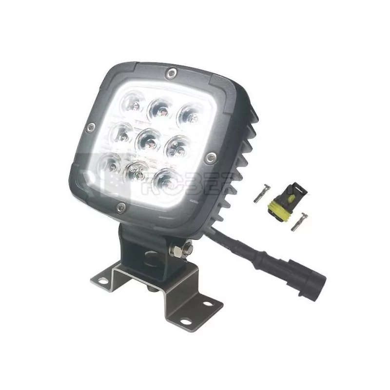 Phare de travail carré 9 leds type CREE avec connecteur Superseal - 10/30 Volts - L 99 x H 128 x Ep 64 mm - IP68