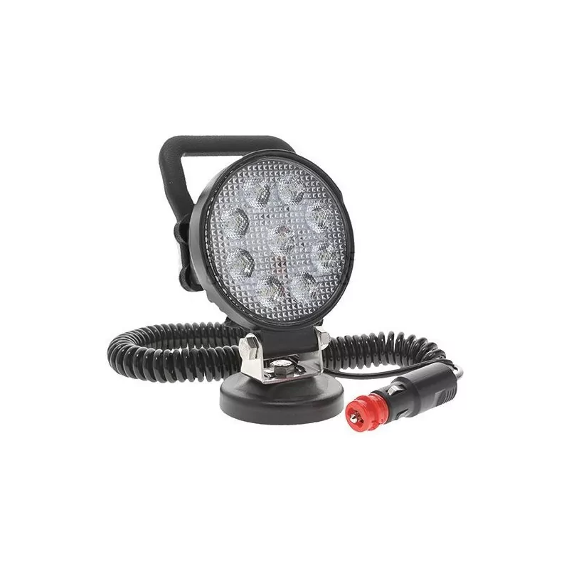 Phare de travail rond magnétique avec poignée 9 Leds OSRAM - 10/30 Volts - Ø 107 x H 133 x Ep 41,5 mm - IP67/69K