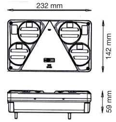 Feu arrière compact hybride à Leds pour remorques - 9/36 Volts - 232 x 142 x 59 mm - IP68 DROIT