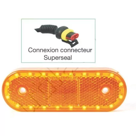 Feu latéral orange à Leds à plaquer - 114 x 40 x 25 mm - 12/24 Volts - IP68