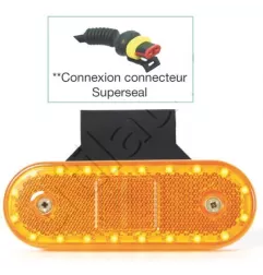 Feu latéral orange à Leds sur patte équerre - 114 x 40 x 40 mm - 12/24 Volts - IP68