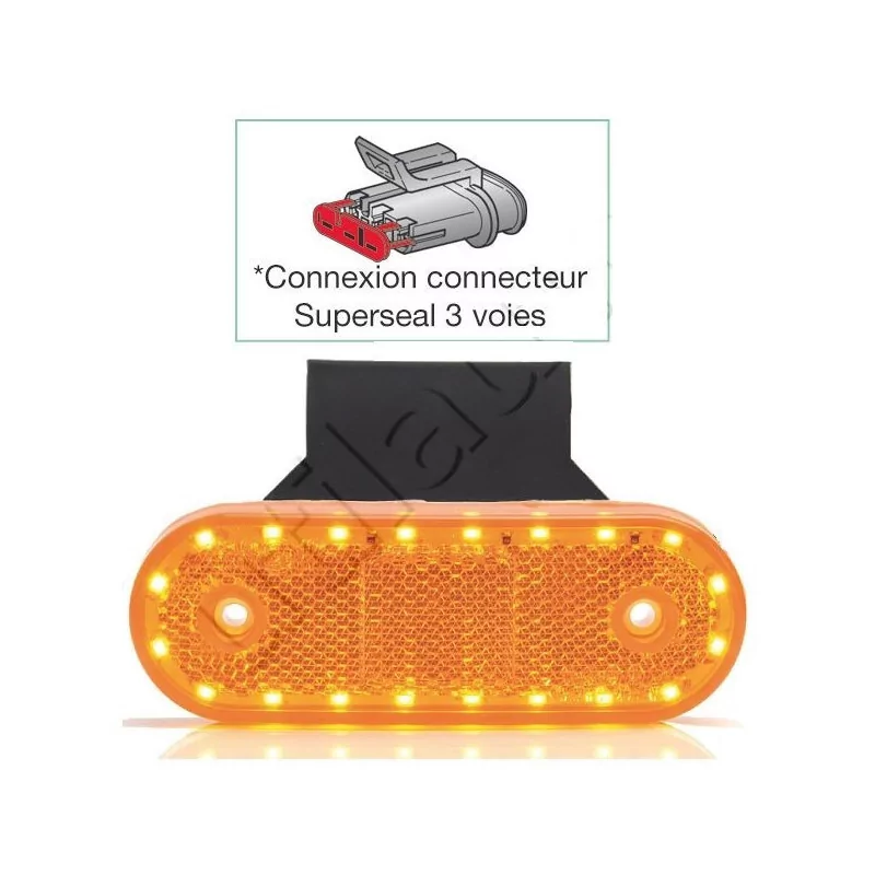 Feu latéral orange à Leds + Clignotant sur patte équerre - 114 x 40 x 40 mm - 12/24 Volts - IP68