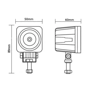 Phare de travail carré 1 Led - 10/30 volts - L 50 x H 89 x Ep 60 mm - IP68