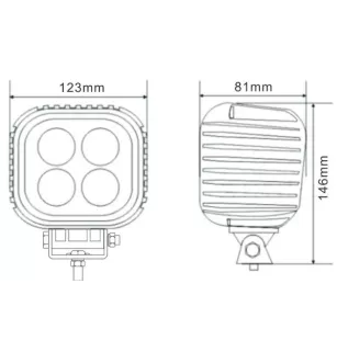 Phare de travail rectangle 4 Leds type CREE - 10/30 volts - L 123 x H 146 x Ep 81 mm - IP68