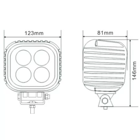 Phare de travail rectangle 4 Leds type CREE - 10/30 volts - L 123 x H 146 x Ep 81 mm - IP68