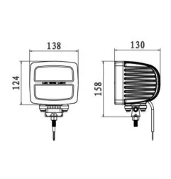 Phare de travail rectangle 6 Leds type CREE - 10/30 volts - L 138 x H 158 x Ep 130 mm - IP68